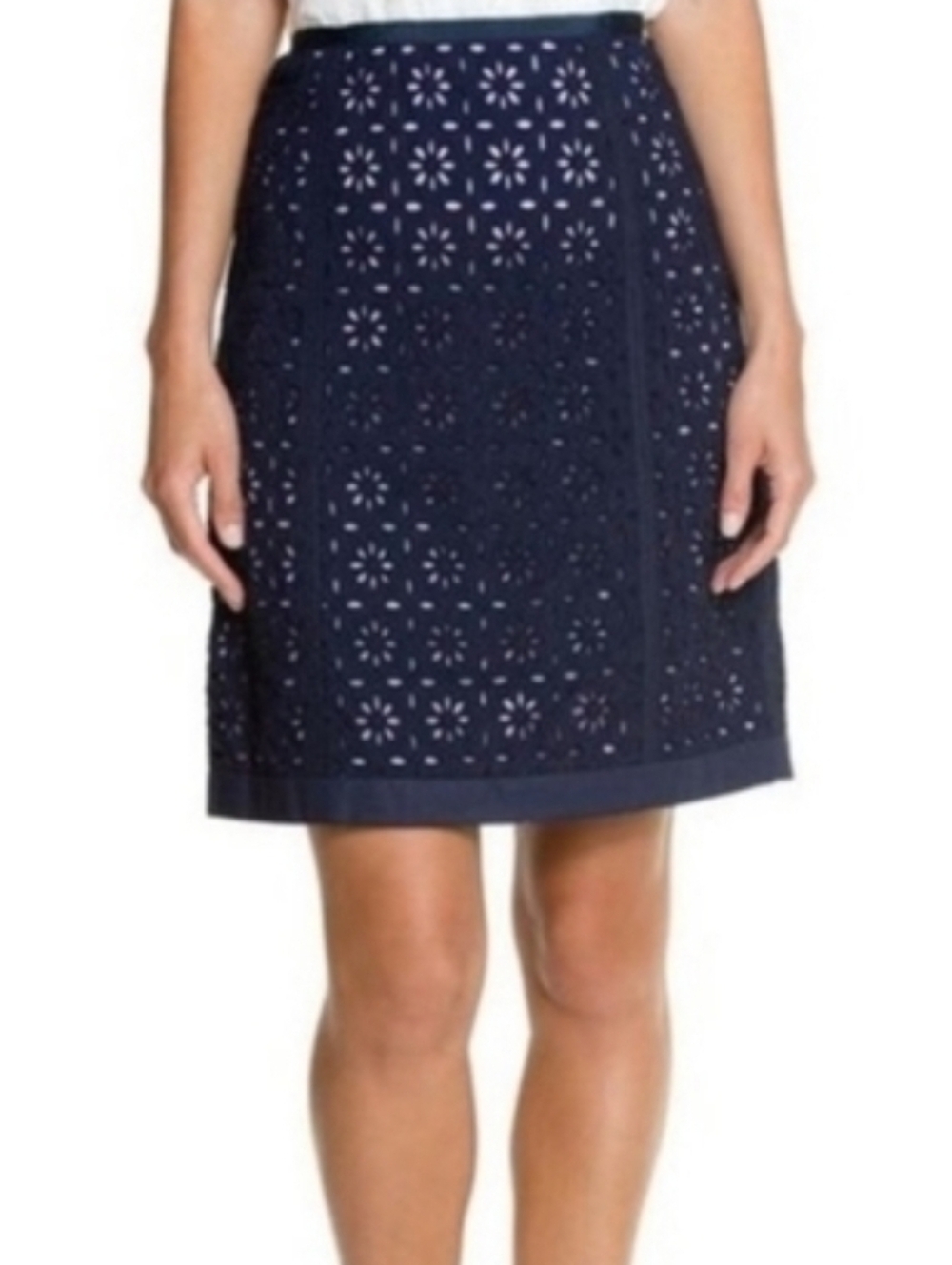 NWT Robert Graham Women's Navy Caterina Eyelet Floral Pencil Skirt Size  10